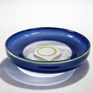 VINTAGE STUDIO PARAN HAND-BLOWN GLASS BOWL COBALT BLUE 90’S FUTURISTIC METALLIC